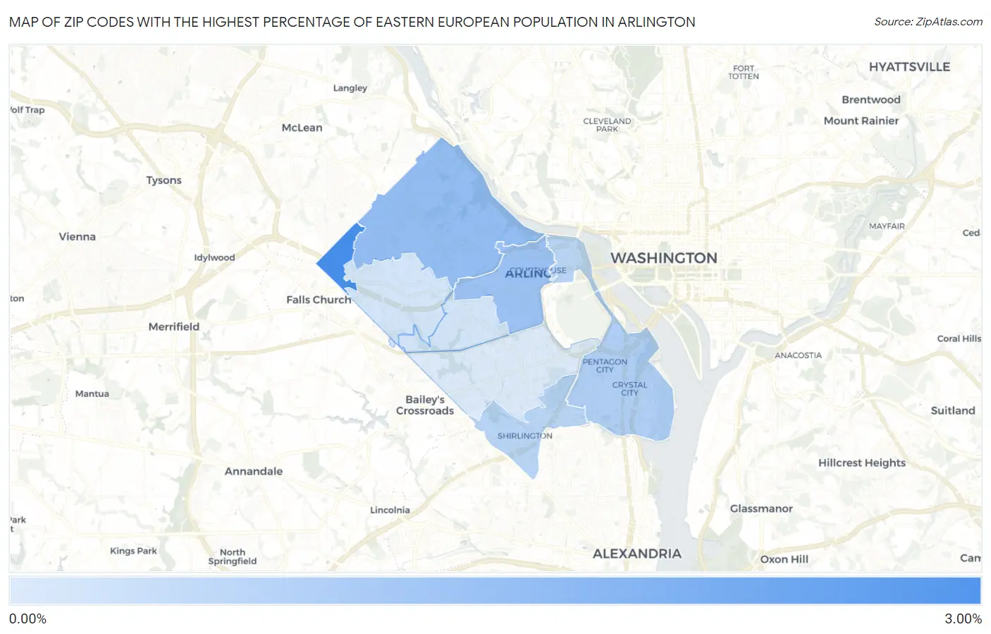 Zip Codes with the Highest Percentage of Eastern European Population in Arlington Map