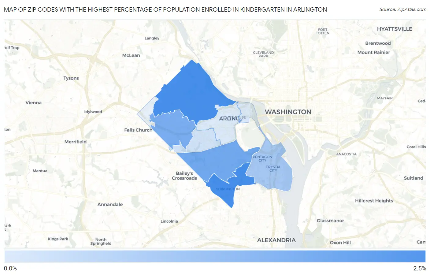 Zip Codes with the Highest Percentage of Population Enrolled in Kindergarten in Arlington Map