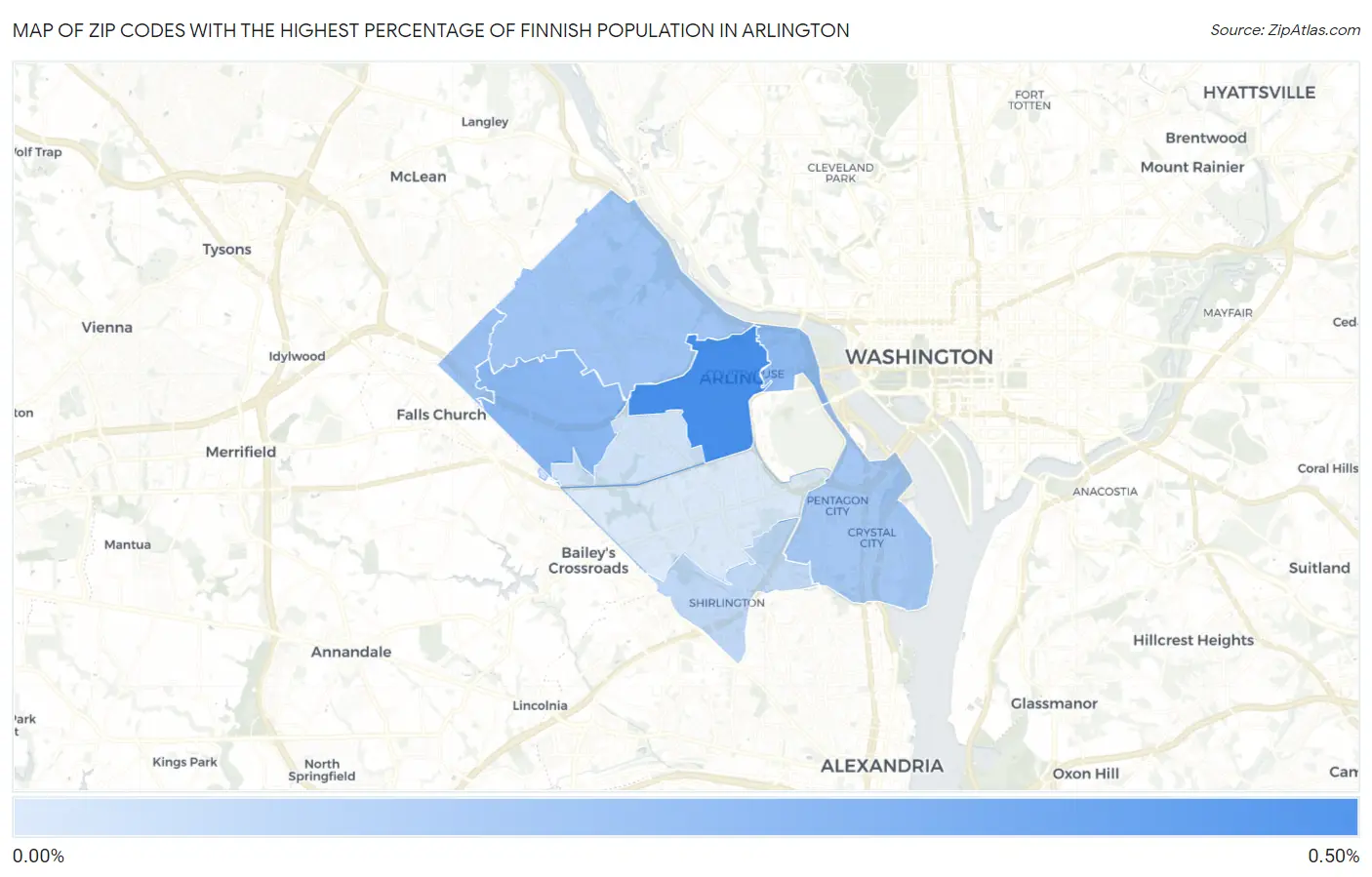 Zip Codes with the Highest Percentage of Finnish Population in Arlington Map