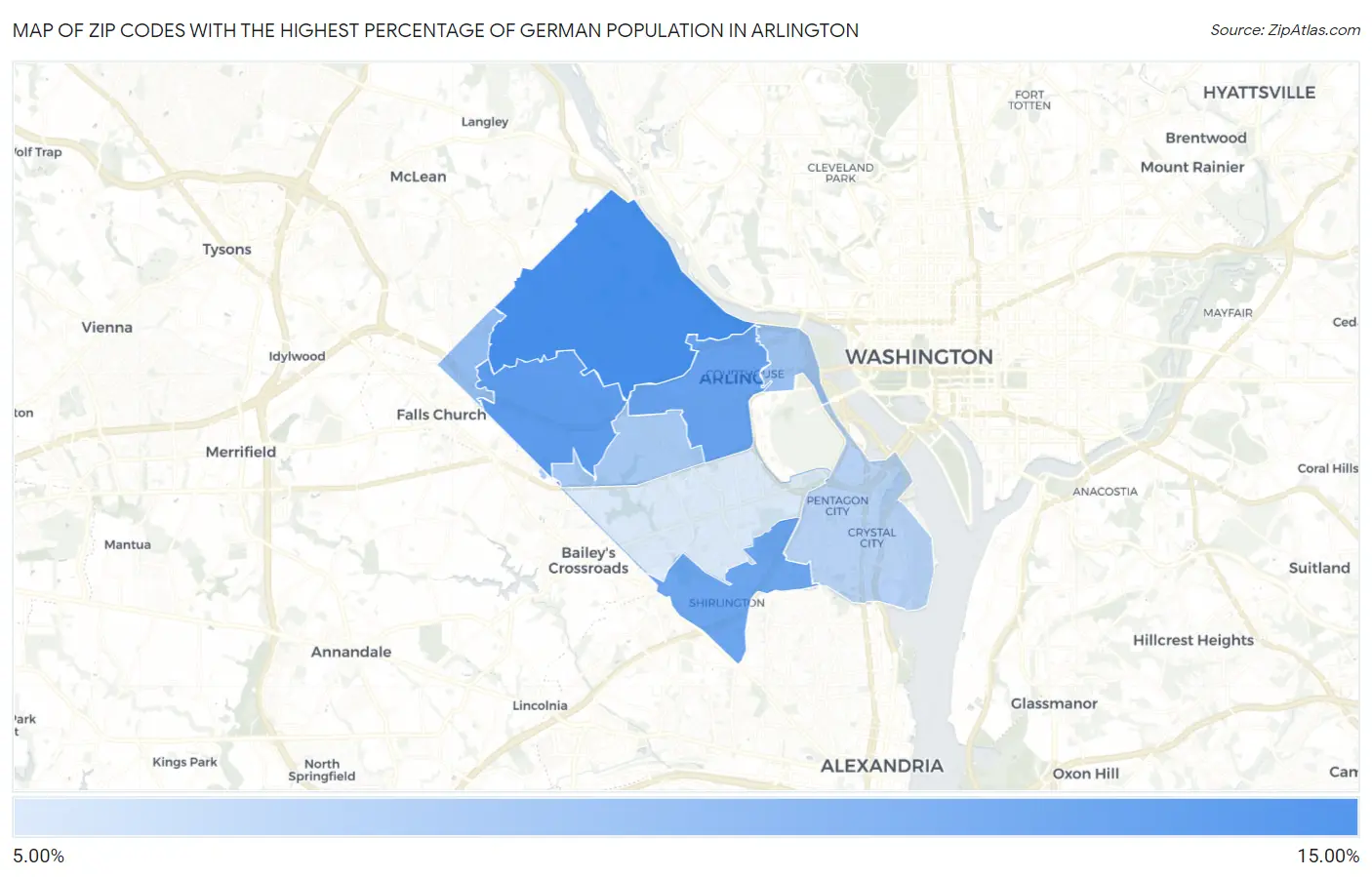 Zip Codes with the Highest Percentage of German Population in Arlington Map