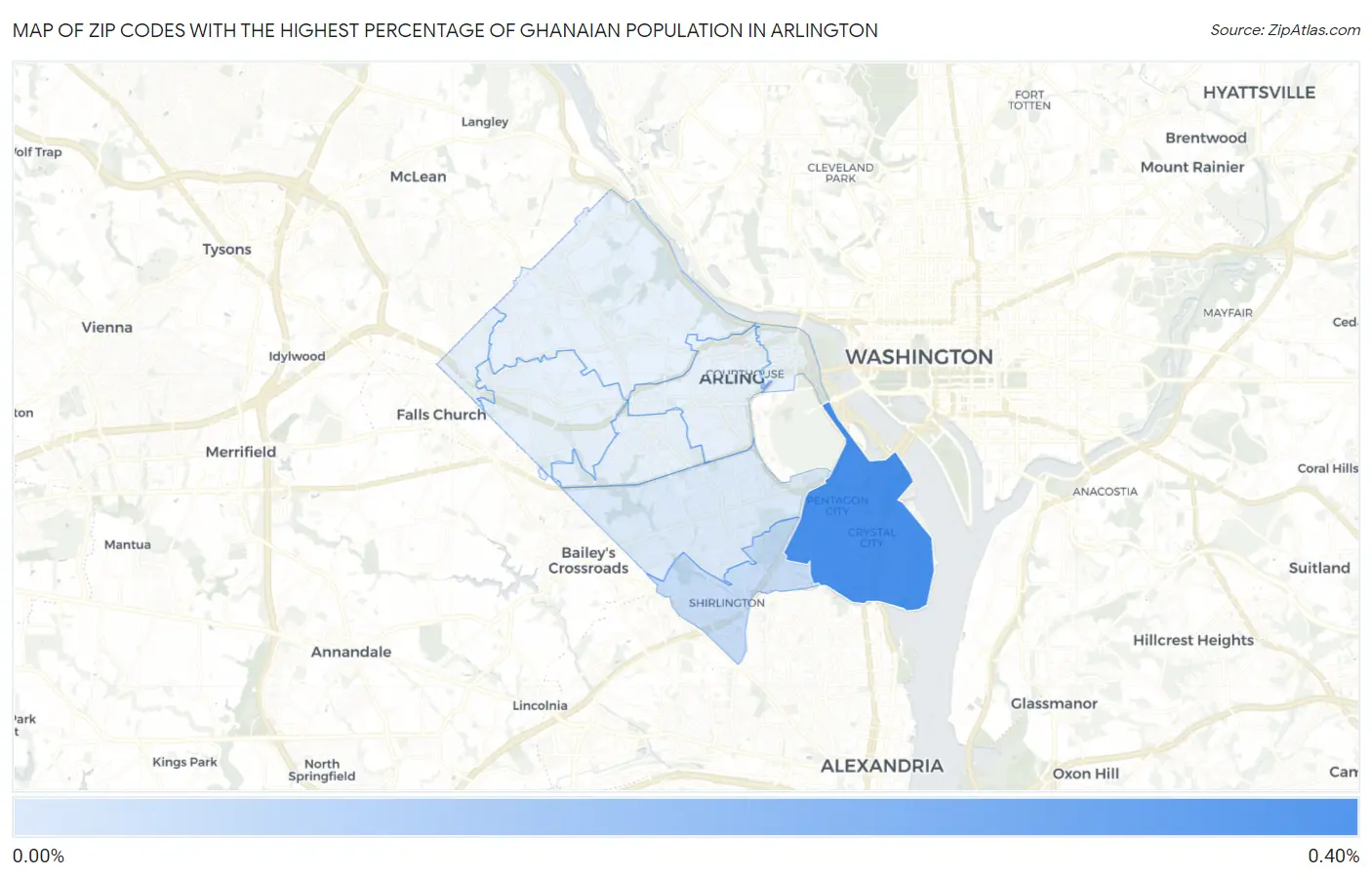 Zip Codes with the Highest Percentage of Ghanaian Population in Arlington Map