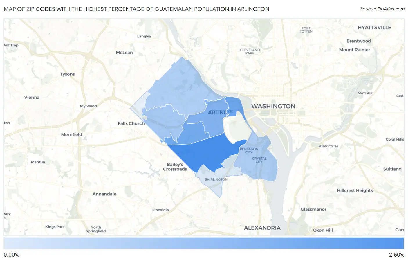 Zip Codes with the Highest Percentage of Guatemalan Population in Arlington Map