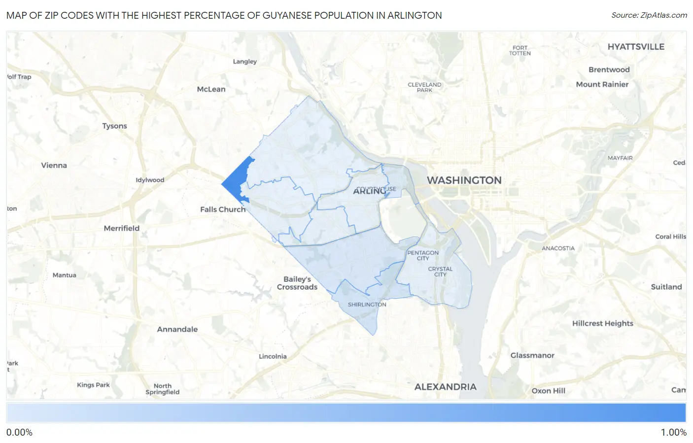 Zip Codes with the Highest Percentage of Guyanese Population in Arlington Map