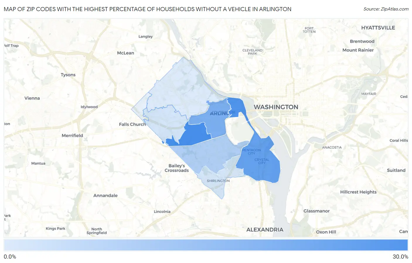 Zip Codes with the Highest Percentage of Households Without a Vehicle in Arlington Map