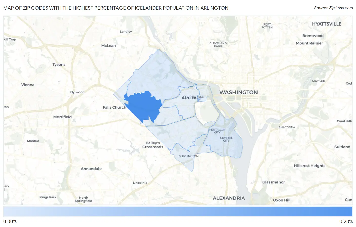 Zip Codes with the Highest Percentage of Icelander Population in Arlington Map