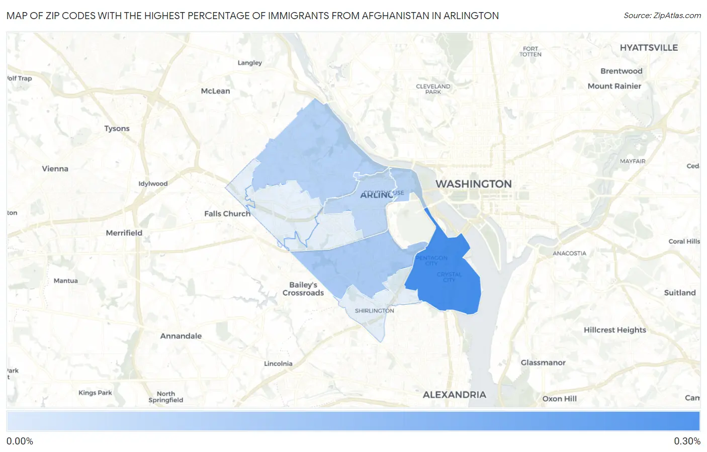 Zip Codes with the Highest Percentage of Immigrants from Afghanistan in Arlington Map