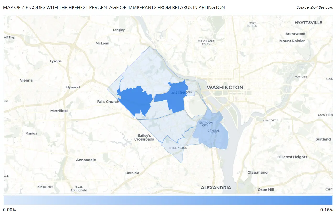 Zip Codes with the Highest Percentage of Immigrants from Belarus in Arlington Map