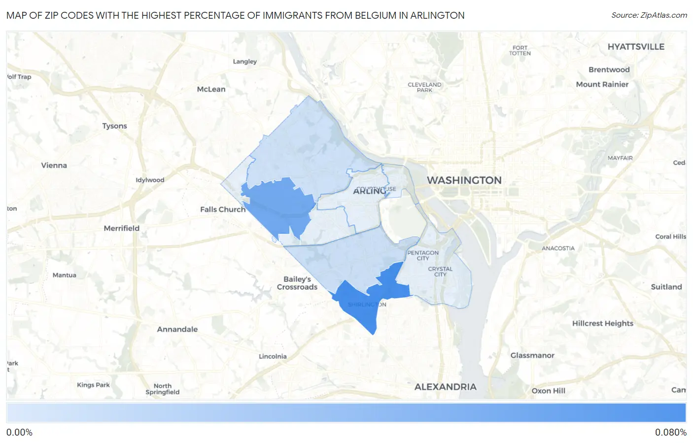 Zip Codes with the Highest Percentage of Immigrants from Belgium in Arlington Map