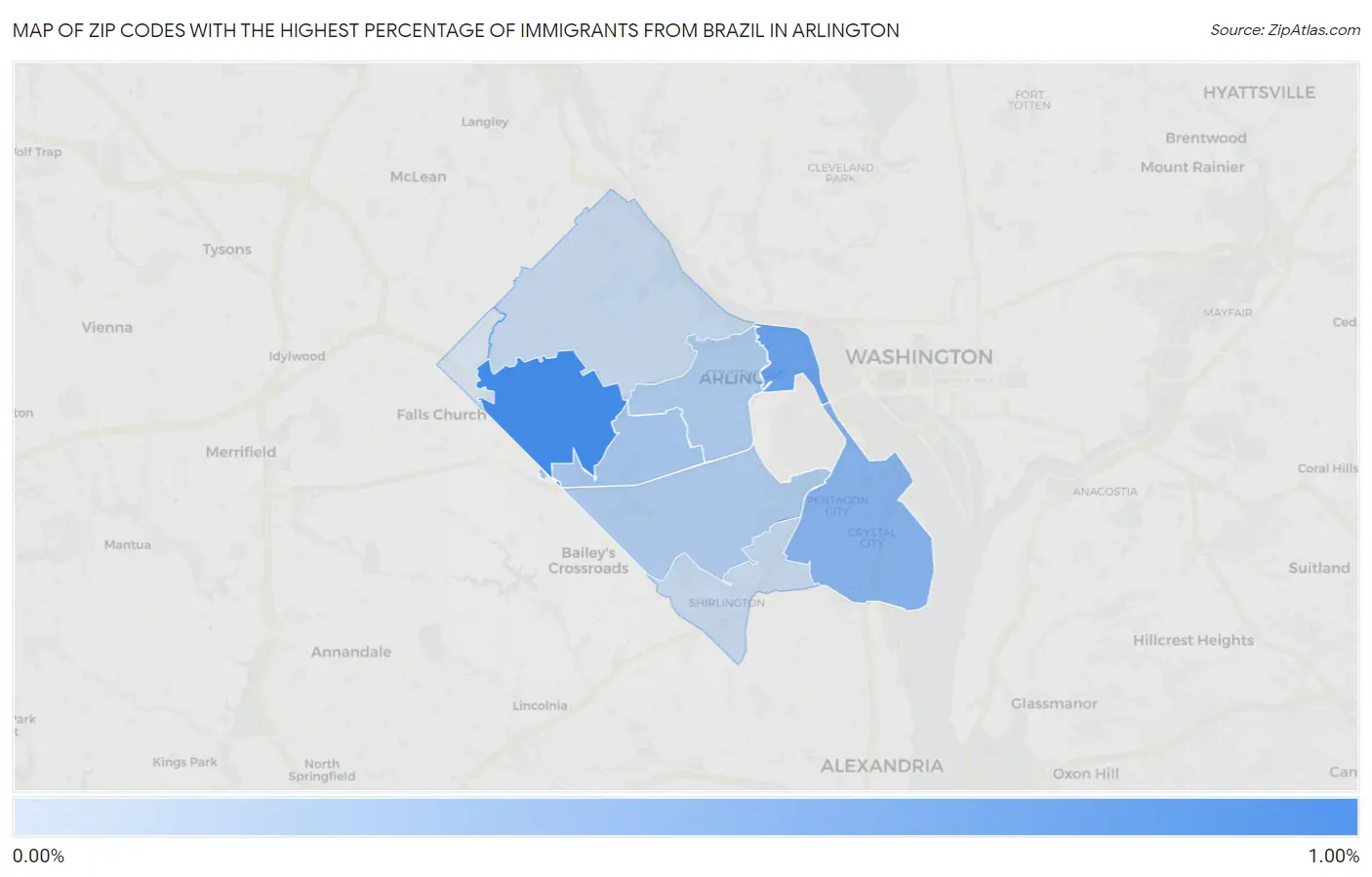 Zip Codes with the Highest Percentage of Immigrants from Brazil in Arlington Map