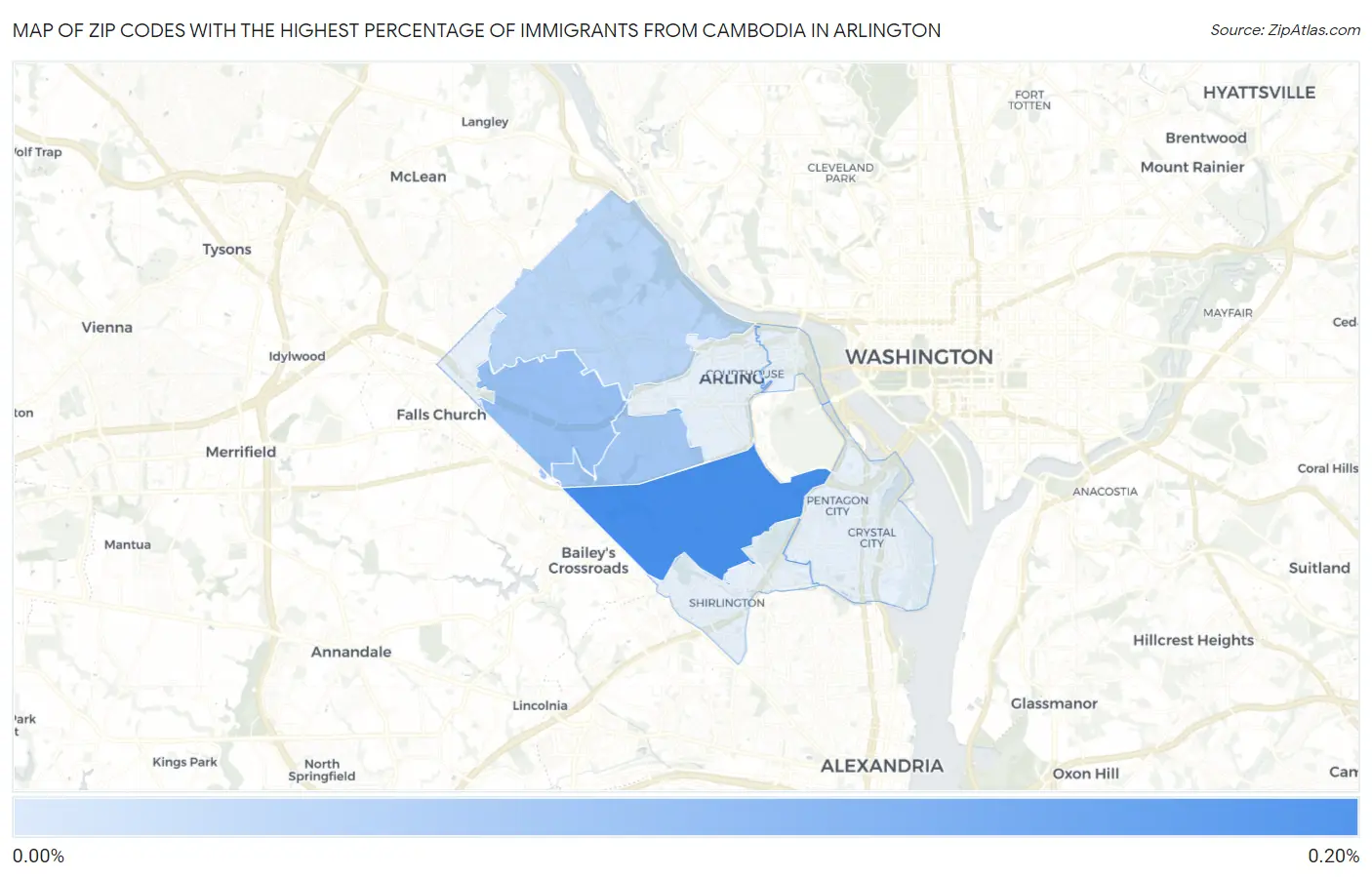 Zip Codes with the Highest Percentage of Immigrants from Cambodia in Arlington Map