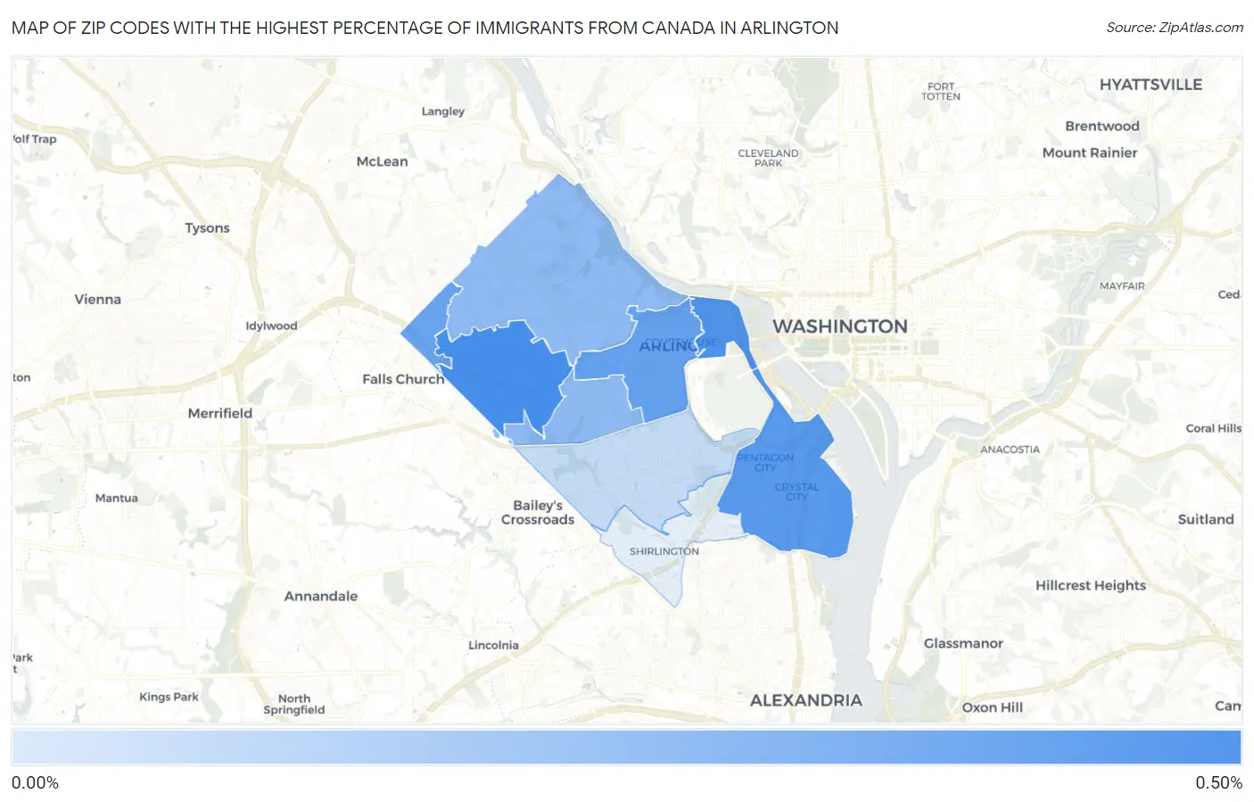 Zip Codes with the Highest Percentage of Immigrants from Canada in Arlington Map