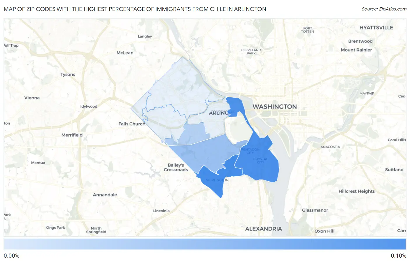 Zip Codes with the Highest Percentage of Immigrants from Chile in Arlington Map