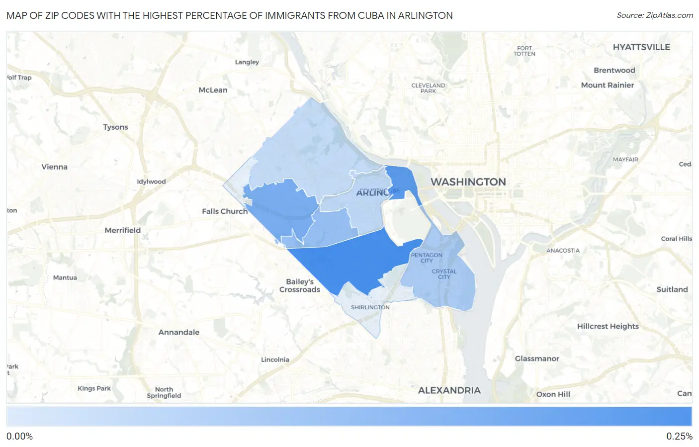 Zip Codes with the Highest Percentage of Immigrants from Cuba in Arlington Map