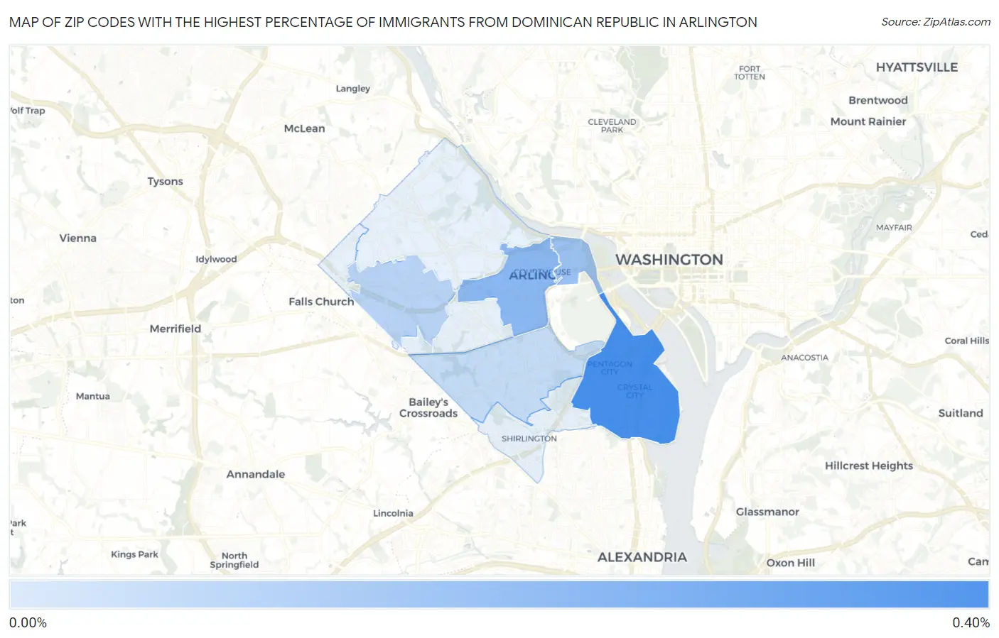 Zip Codes with the Highest Percentage of Immigrants from Dominican Republic in Arlington Map