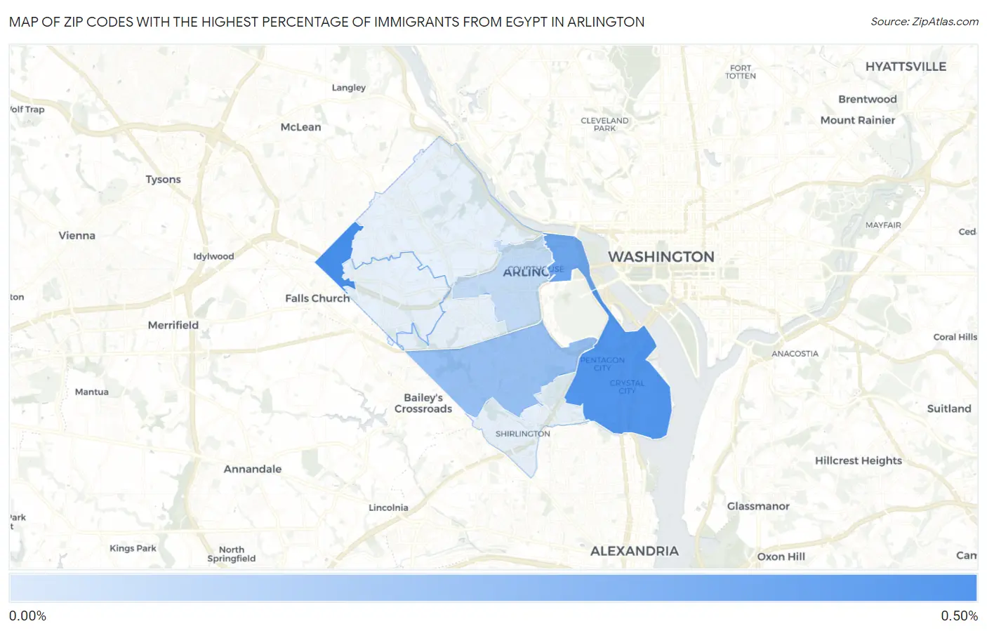 Zip Codes with the Highest Percentage of Immigrants from Egypt in Arlington Map