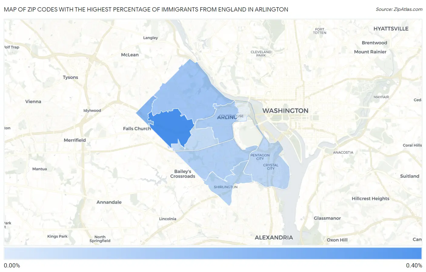 Zip Codes with the Highest Percentage of Immigrants from England in Arlington Map