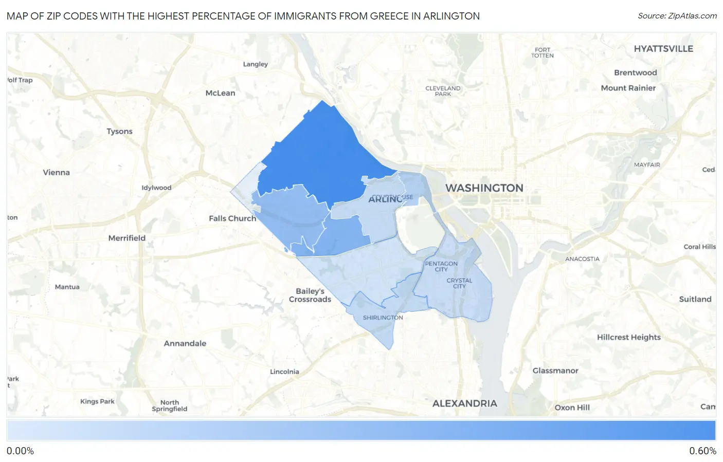 Zip Codes with the Highest Percentage of Immigrants from Greece in Arlington Map