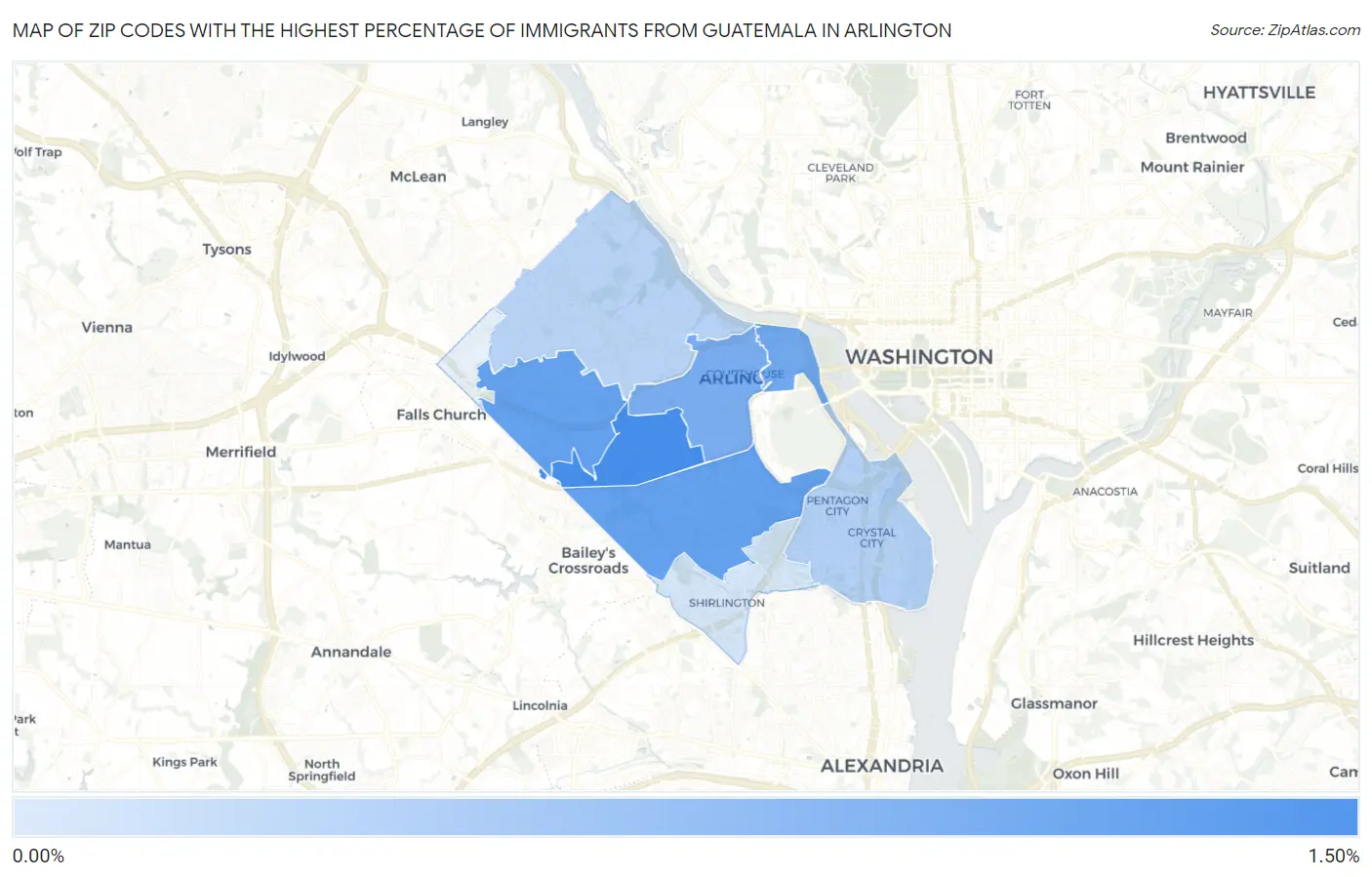 Zip Codes with the Highest Percentage of Immigrants from Guatemala in Arlington Map