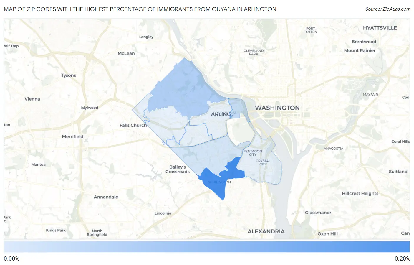 Zip Codes with the Highest Percentage of Immigrants from Guyana in Arlington Map