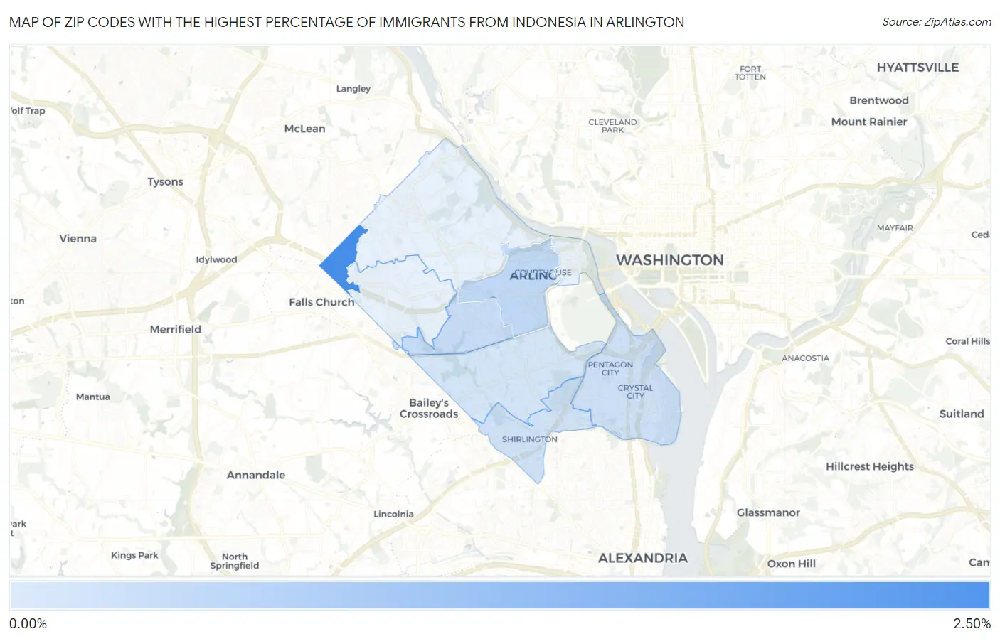 Zip Codes with the Highest Percentage of Immigrants from Indonesia in Arlington Map