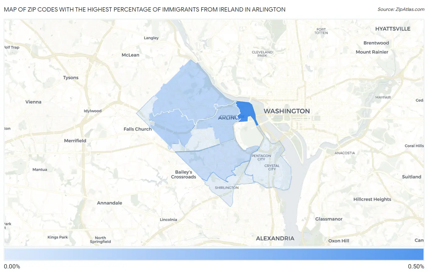 Zip Codes with the Highest Percentage of Immigrants from Ireland in Arlington Map