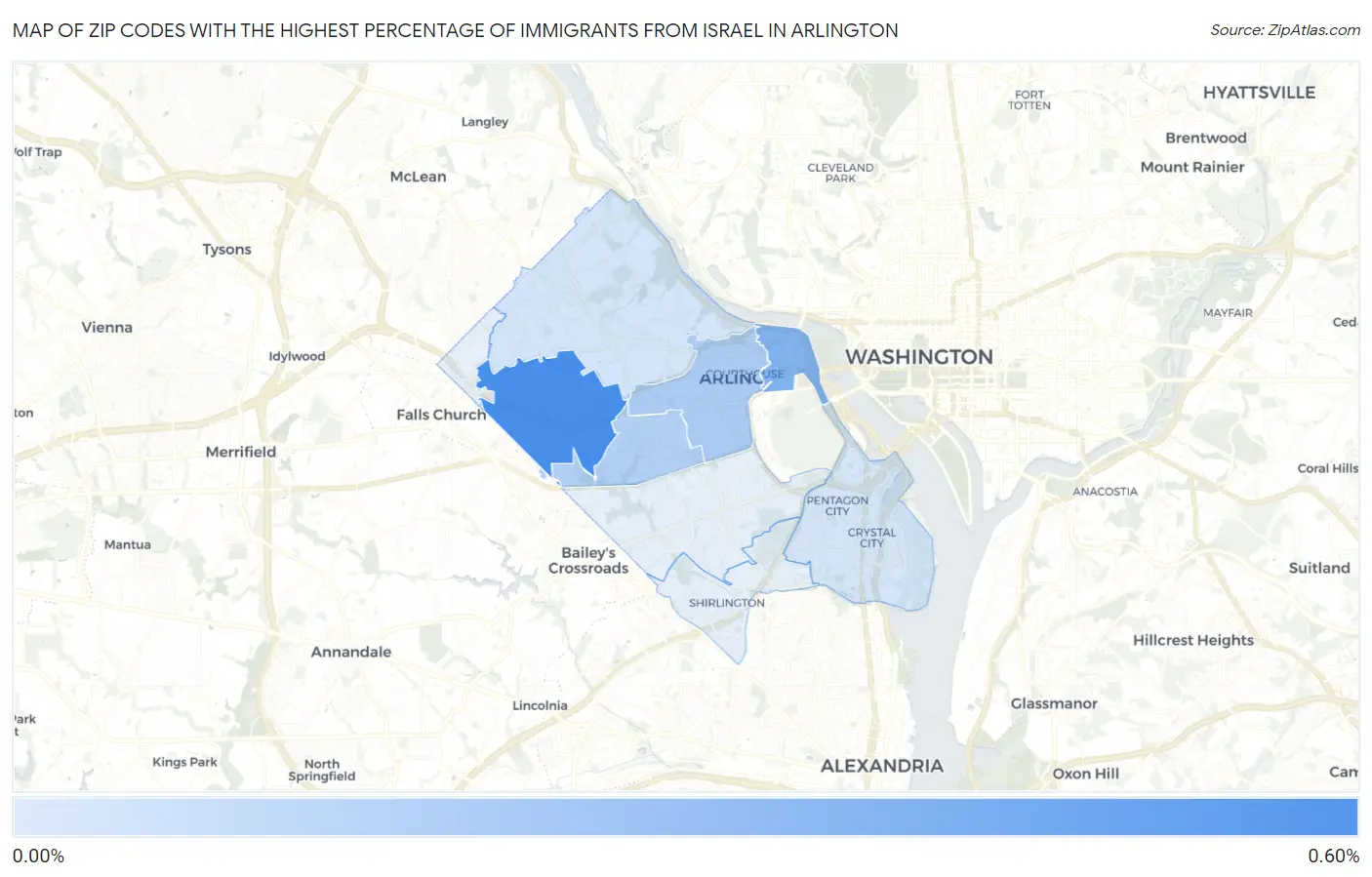 Zip Codes with the Highest Percentage of Immigrants from Israel in Arlington Map