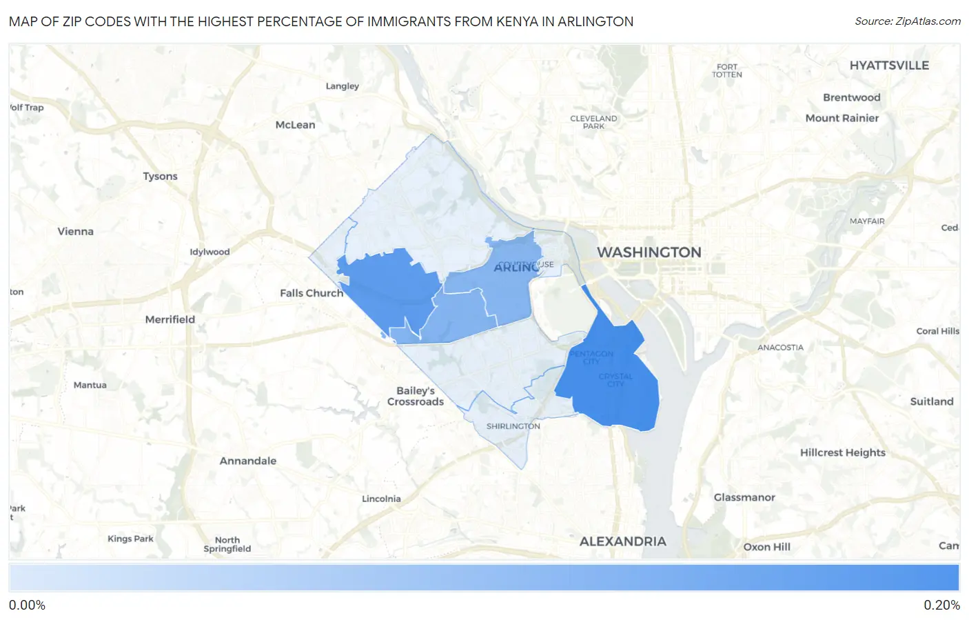 Zip Codes with the Highest Percentage of Immigrants from Kenya in Arlington Map