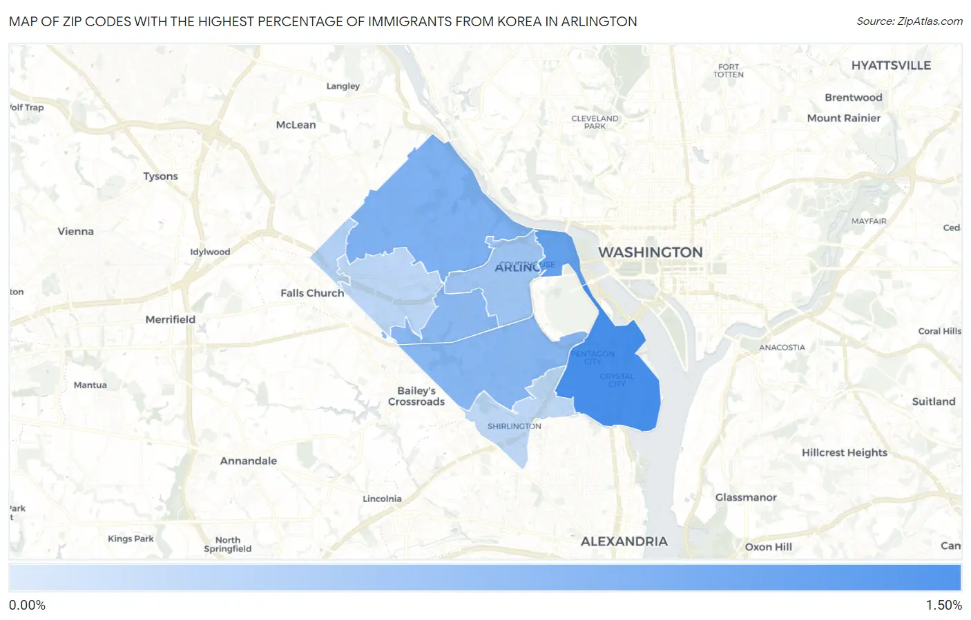 Zip Codes with the Highest Percentage of Immigrants from Korea in Arlington Map