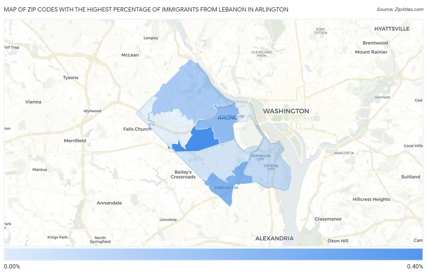 Zip Codes with the Highest Percentage of Immigrants from Lebanon in Arlington Map