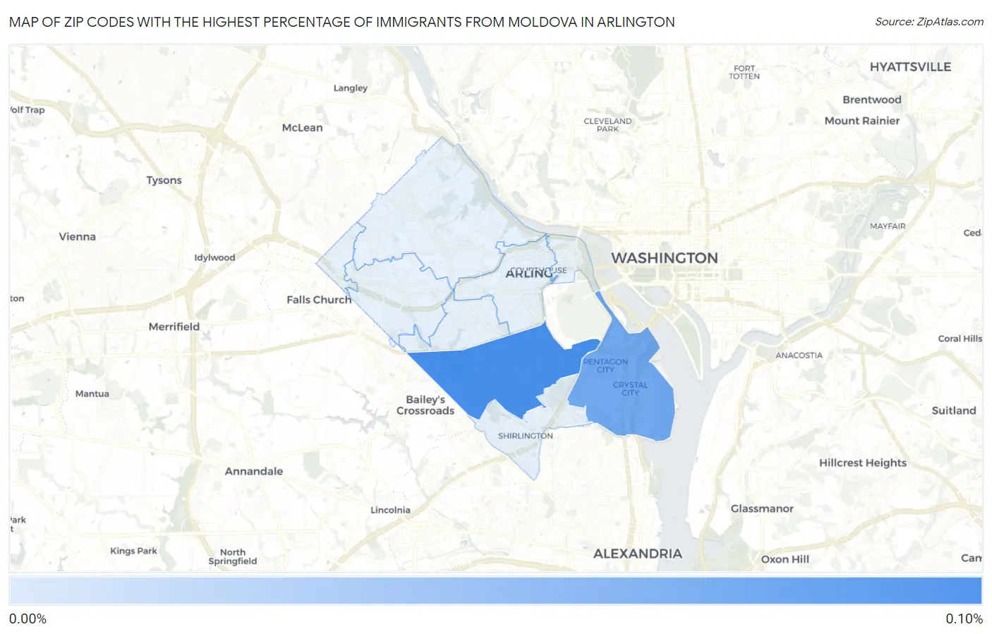 Zip Codes with the Highest Percentage of Immigrants from Moldova in Arlington Map