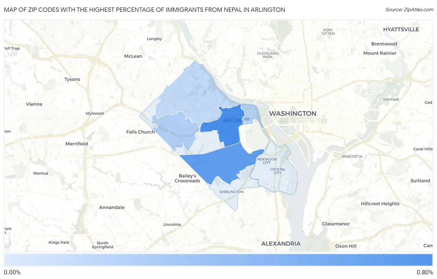 Zip Codes with the Highest Percentage of Immigrants from Nepal in Arlington Map