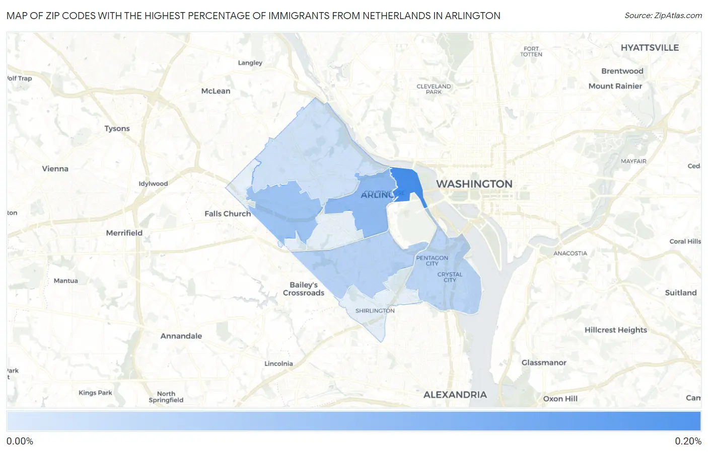 Zip Codes with the Highest Percentage of Immigrants from Netherlands in Arlington Map