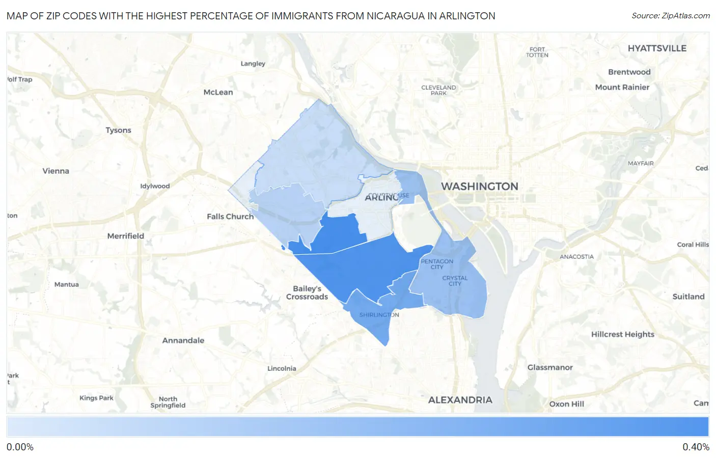 Zip Codes with the Highest Percentage of Immigrants from Nicaragua in Arlington Map