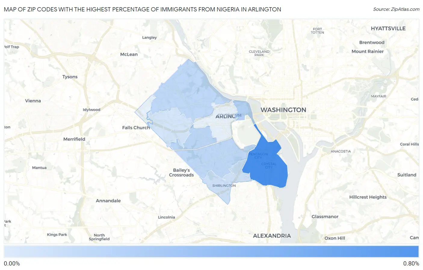 Zip Codes with the Highest Percentage of Immigrants from Nigeria in Arlington Map