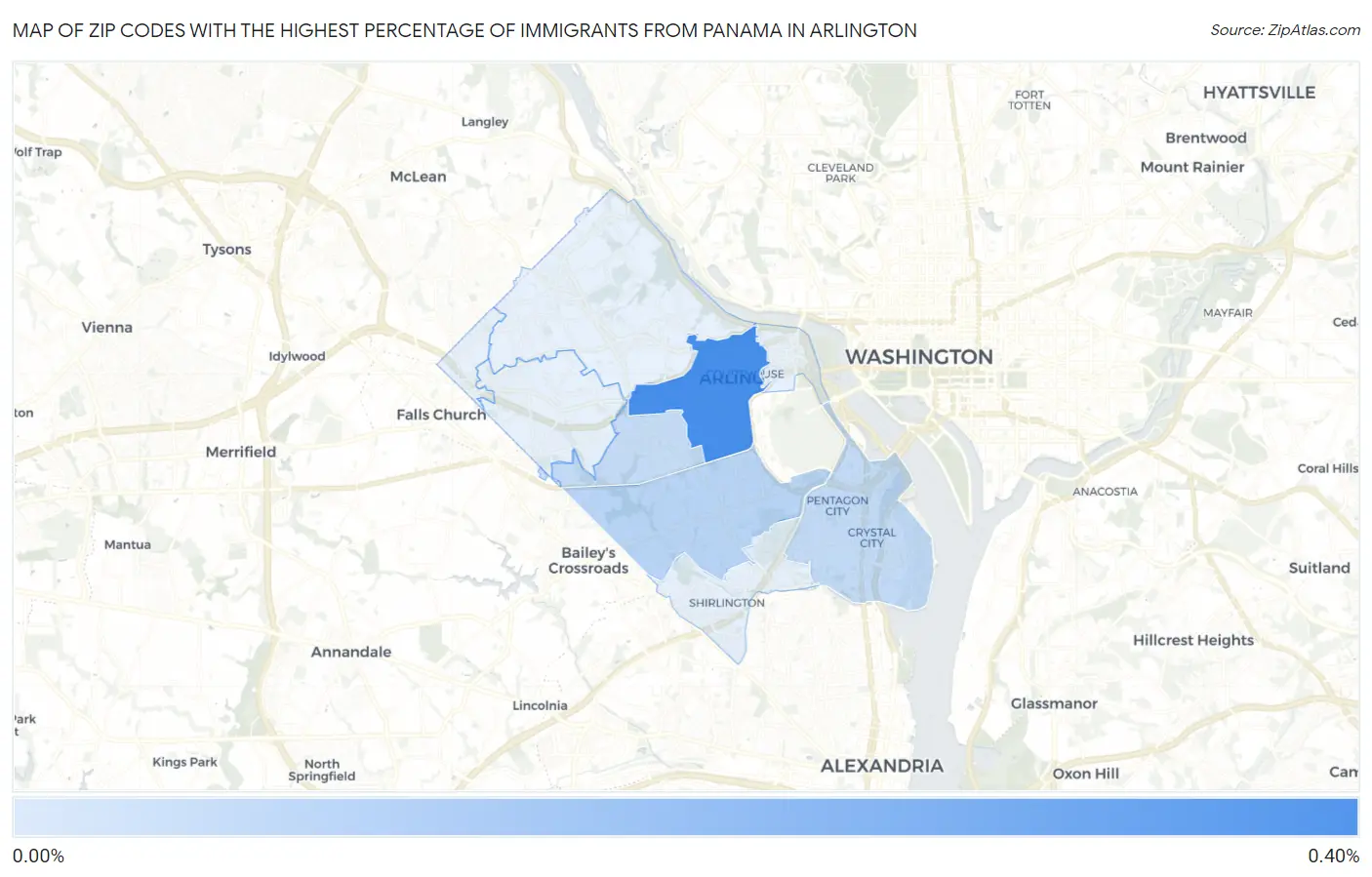 Zip Codes with the Highest Percentage of Immigrants from Panama in Arlington Map