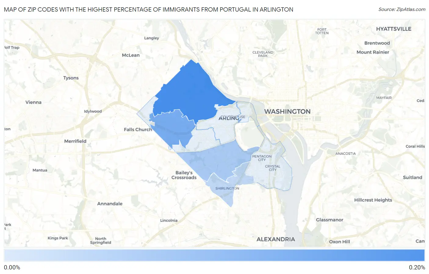 Zip Codes with the Highest Percentage of Immigrants from Portugal in Arlington Map