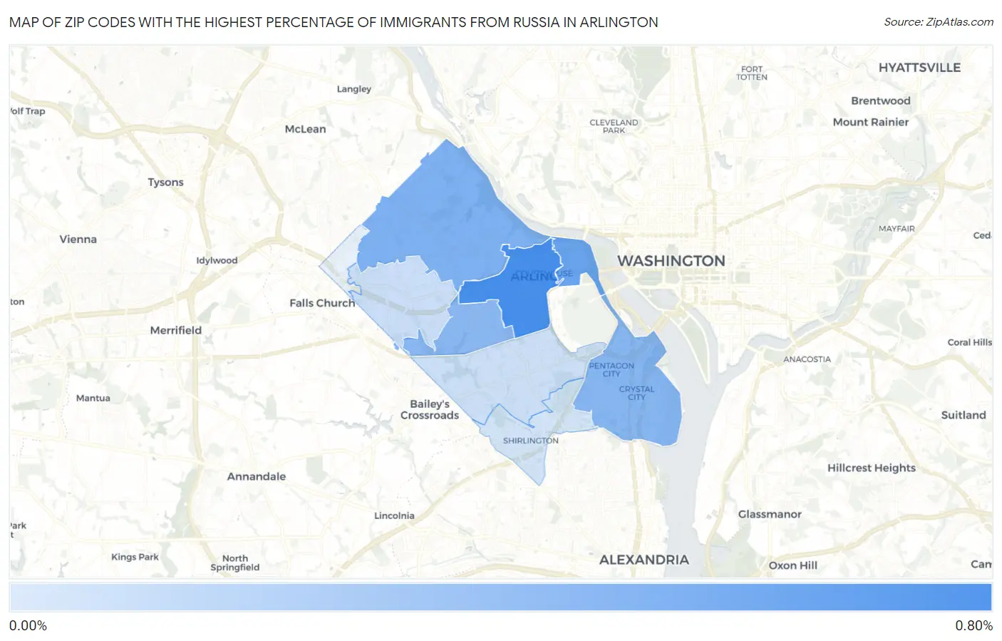 Zip Codes with the Highest Percentage of Immigrants from Russia in Arlington Map