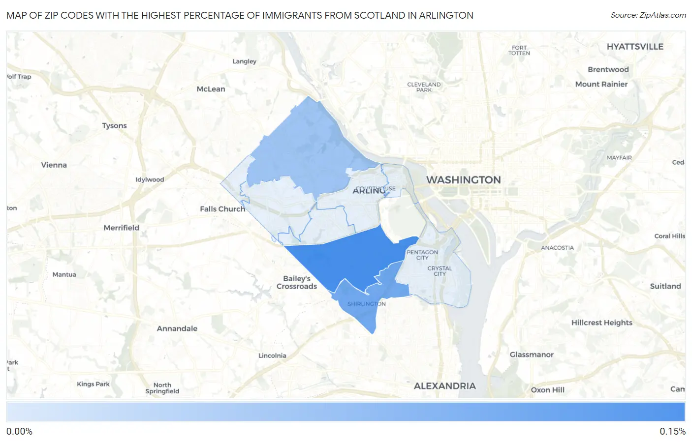 Zip Codes with the Highest Percentage of Immigrants from Scotland in Arlington Map