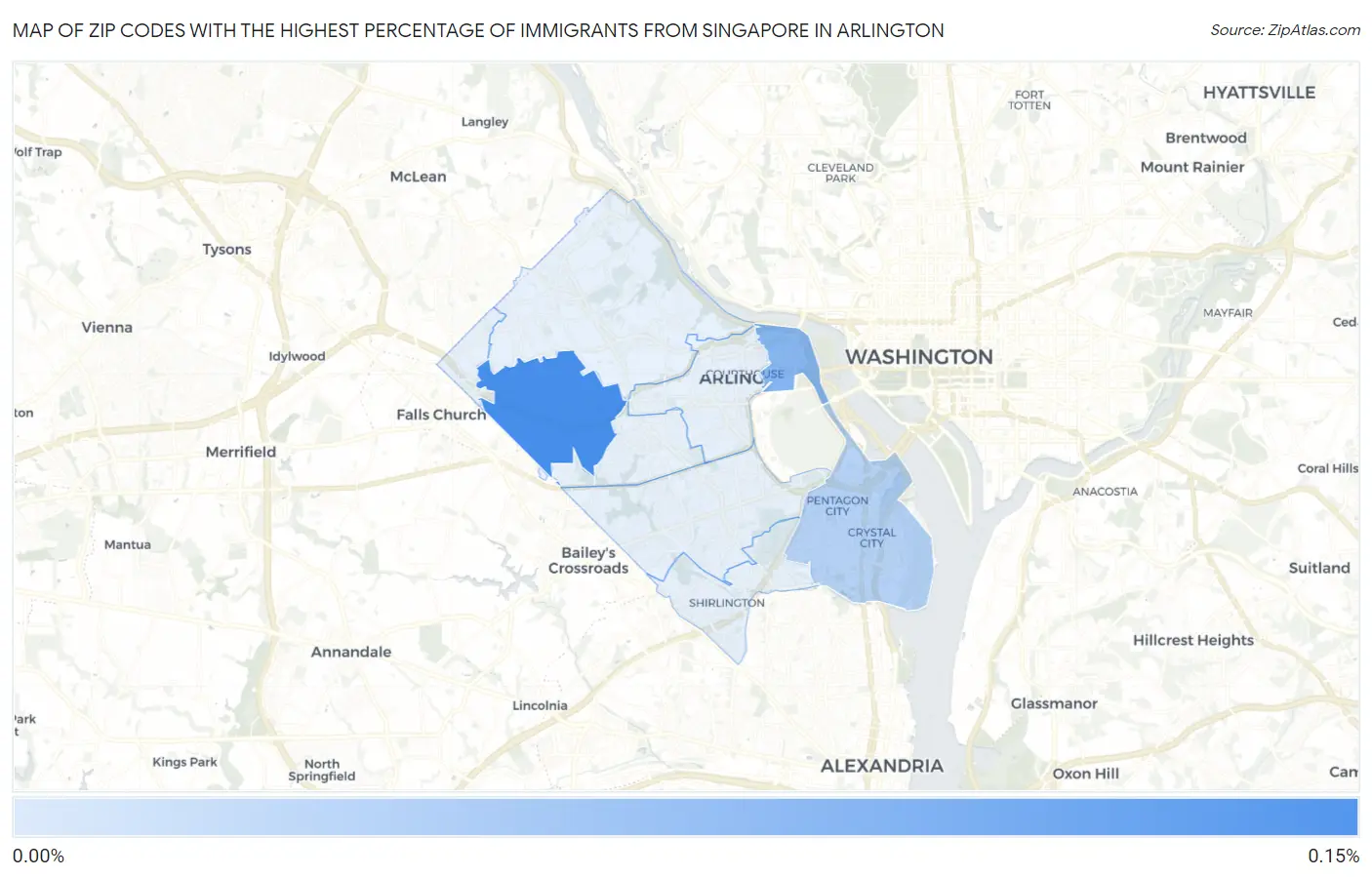 Zip Codes with the Highest Percentage of Immigrants from Singapore in Arlington Map