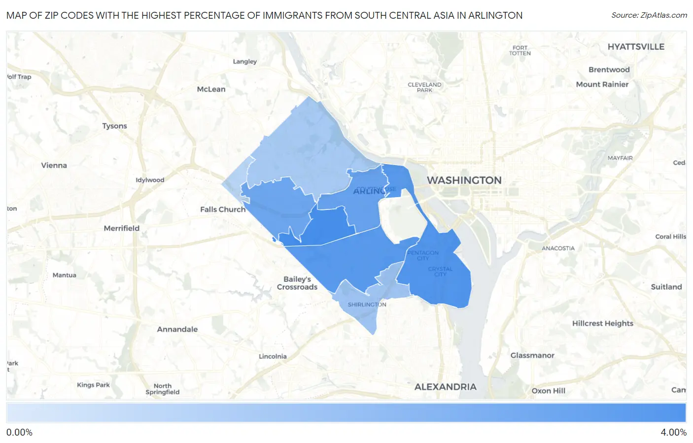 Zip Codes with the Highest Percentage of Immigrants from South Central Asia in Arlington Map