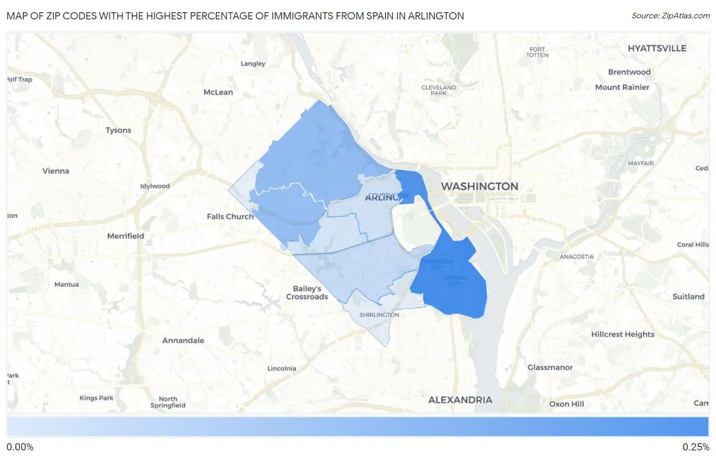 Zip Codes with the Highest Percentage of Immigrants from Spain in Arlington Map