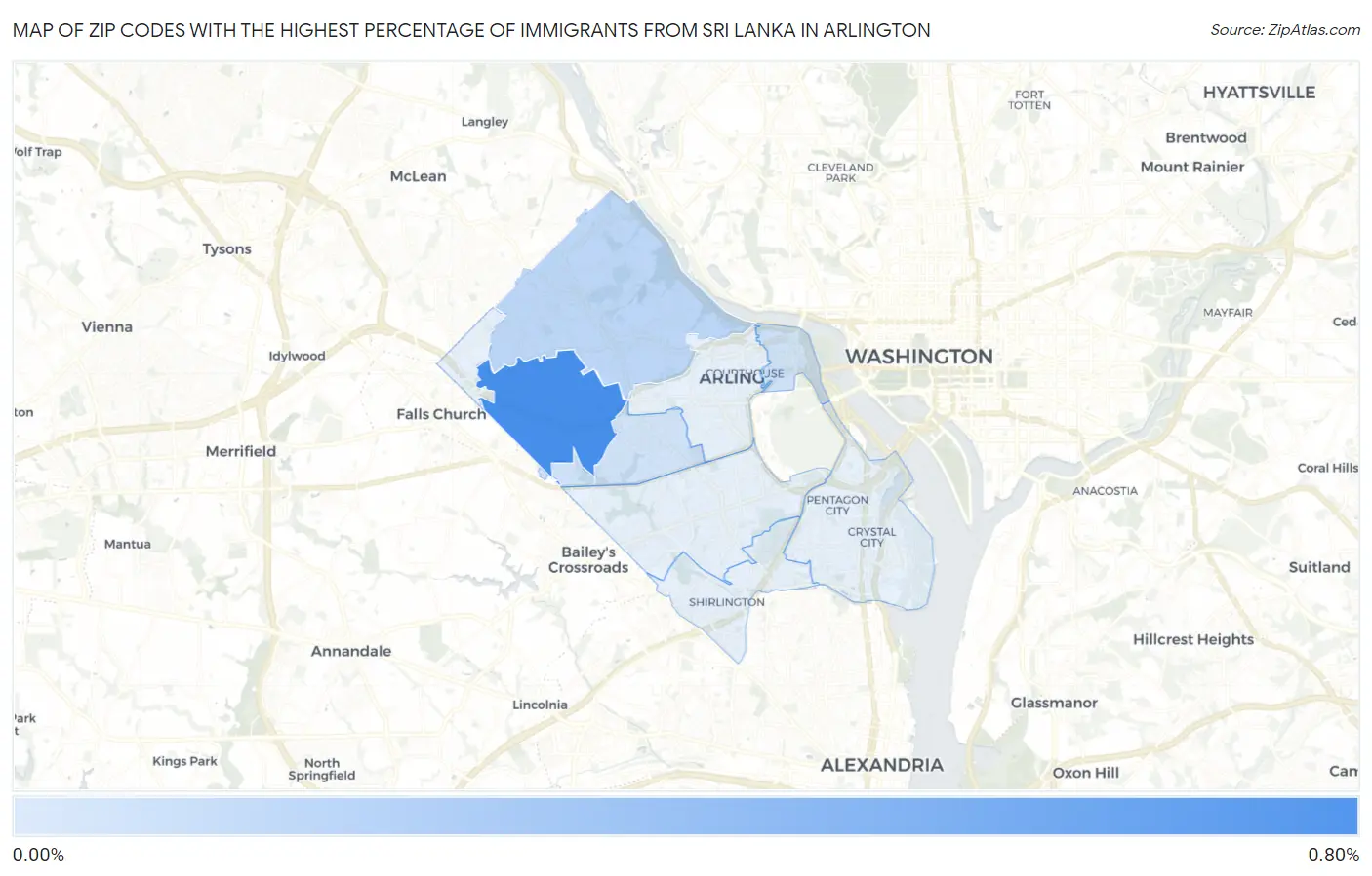 Zip Codes with the Highest Percentage of Immigrants from Sri Lanka in Arlington Map