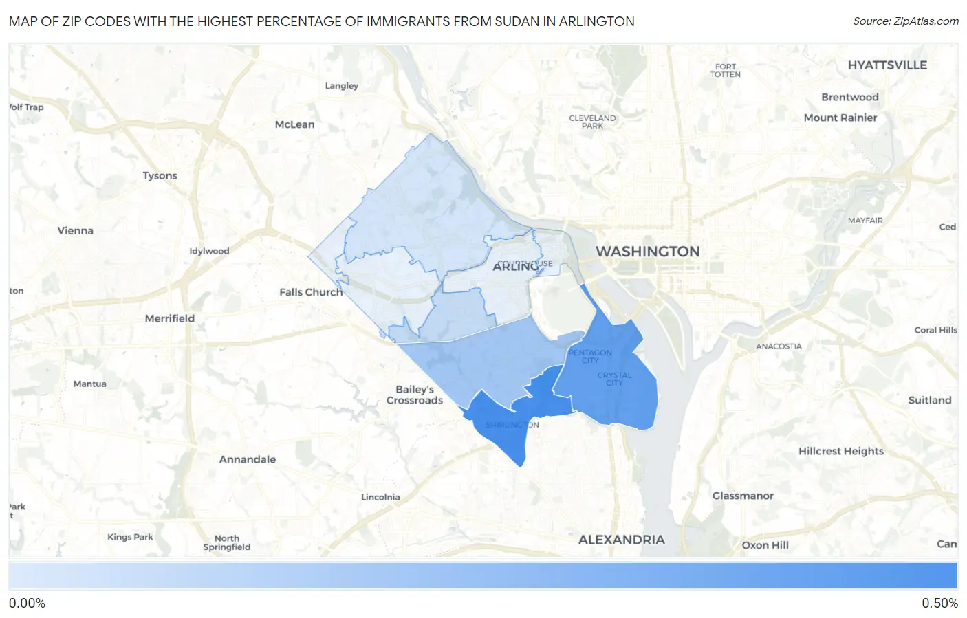 Zip Codes with the Highest Percentage of Immigrants from Sudan in Arlington Map