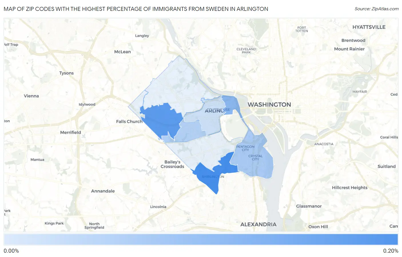 Zip Codes with the Highest Percentage of Immigrants from Sweden in Arlington Map