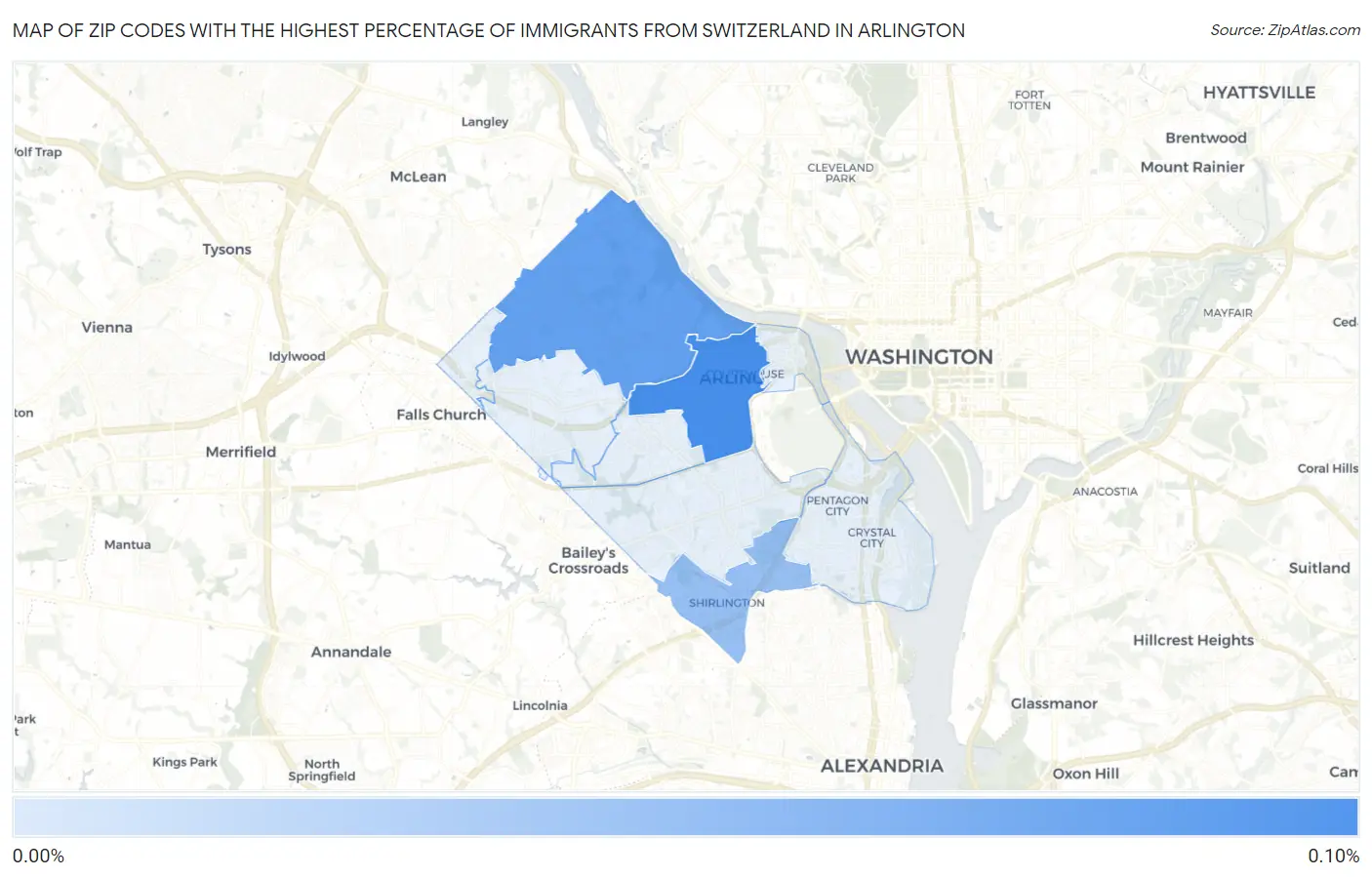 Zip Codes with the Highest Percentage of Immigrants from Switzerland in Arlington Map