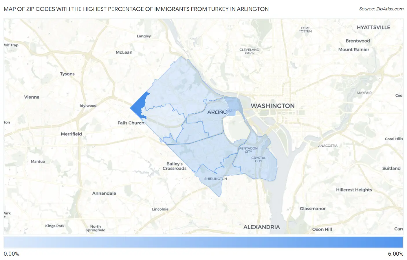 Zip Codes with the Highest Percentage of Immigrants from Turkey in Arlington Map