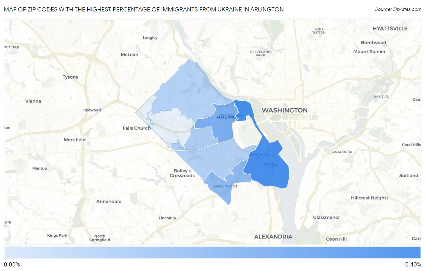 Zip Codes with the Highest Percentage of Immigrants from Ukraine in Arlington Map
