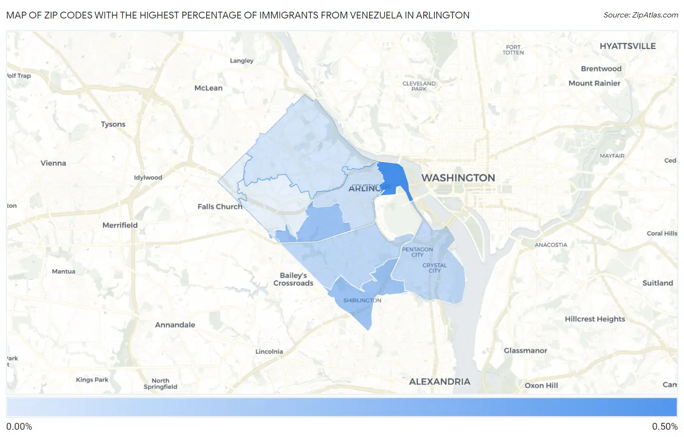 Zip Codes with the Highest Percentage of Immigrants from Venezuela in Arlington Map