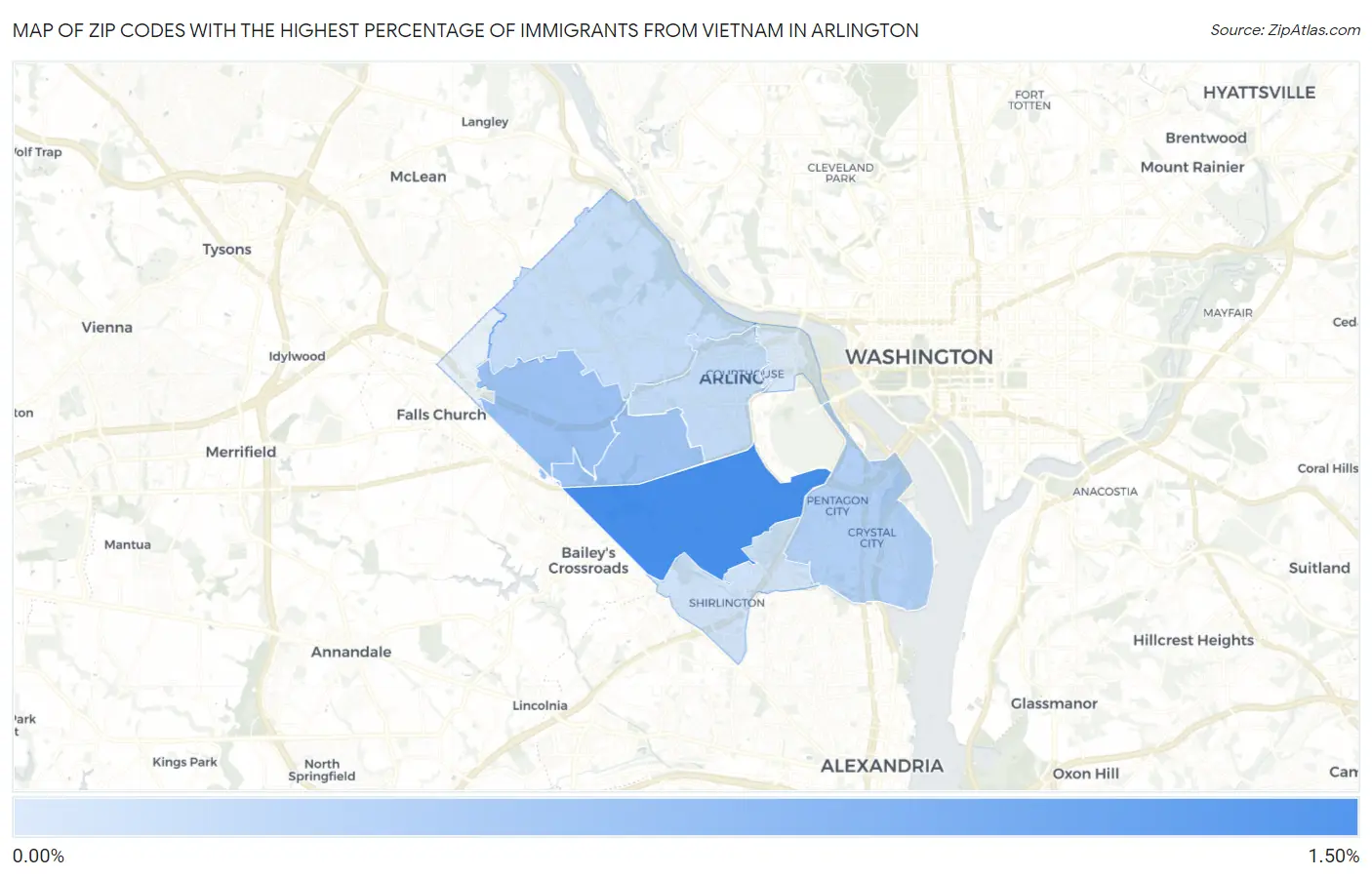 Zip Codes with the Highest Percentage of Immigrants from Vietnam in Arlington Map