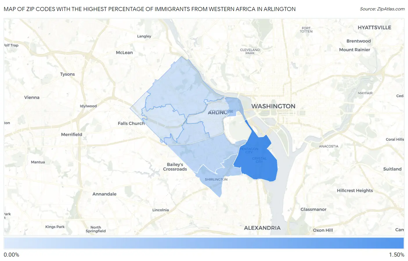 Zip Codes with the Highest Percentage of Immigrants from Western Africa in Arlington Map